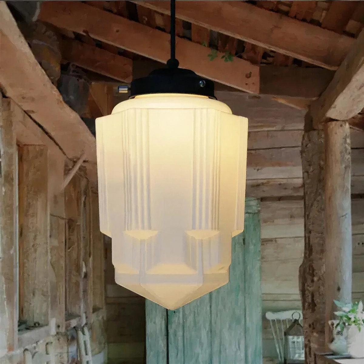 Modern Ceiling Pendant Light With Hanging Geometric Frosted Shade Fixture