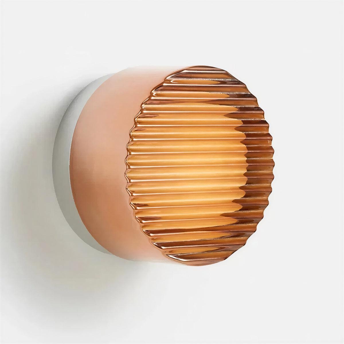 Modern Circular Wall Light With Ribbed Grated Glass And Ambient Glow