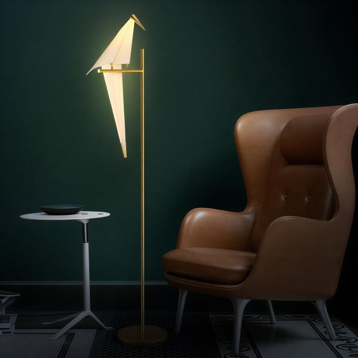 Modern Floor And Table Lamp With Magnetic Origami Bird Sculpture Light