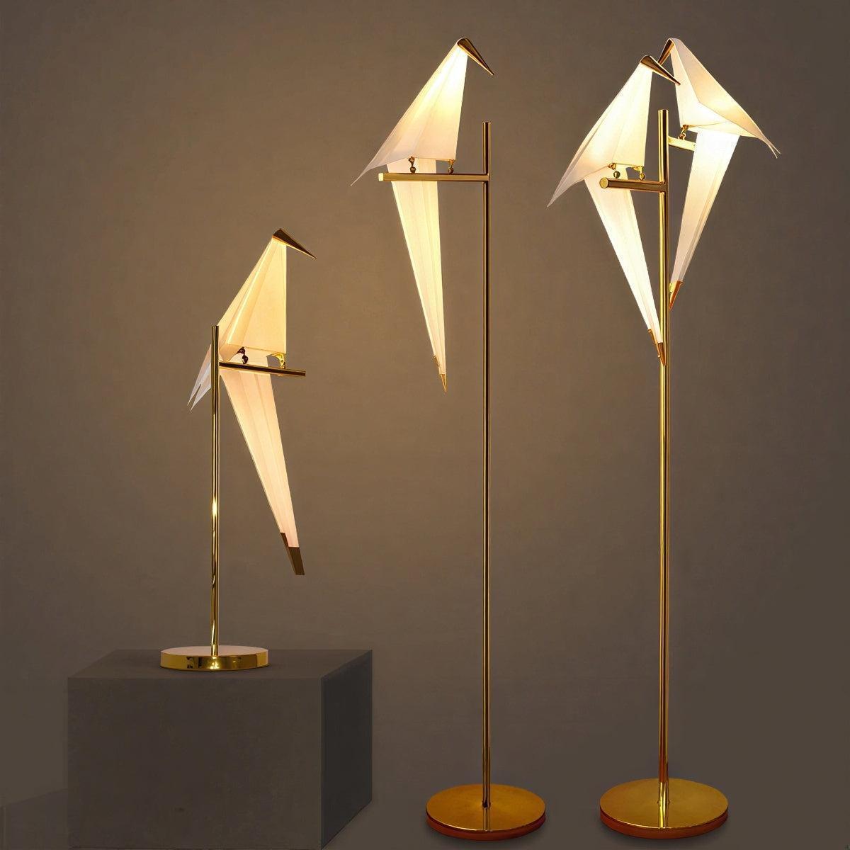 Modern Floor And Table Lamp With Magnetic Origami Bird Sculpture Light