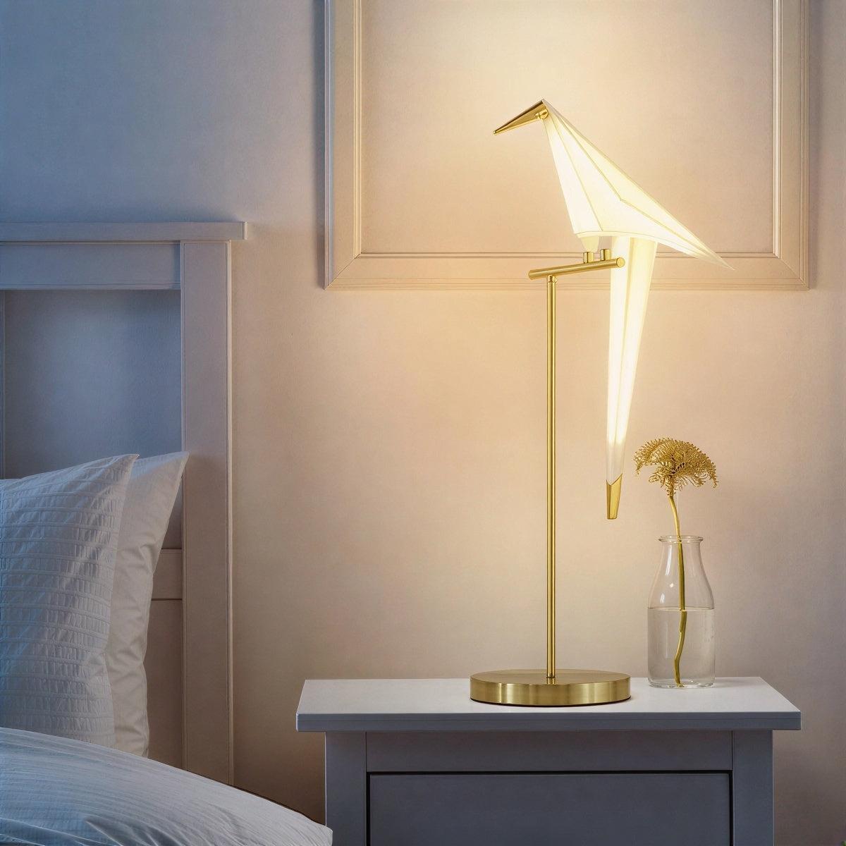 Modern Floor And Table Lamp With Magnetic Origami Bird Sculpture Light