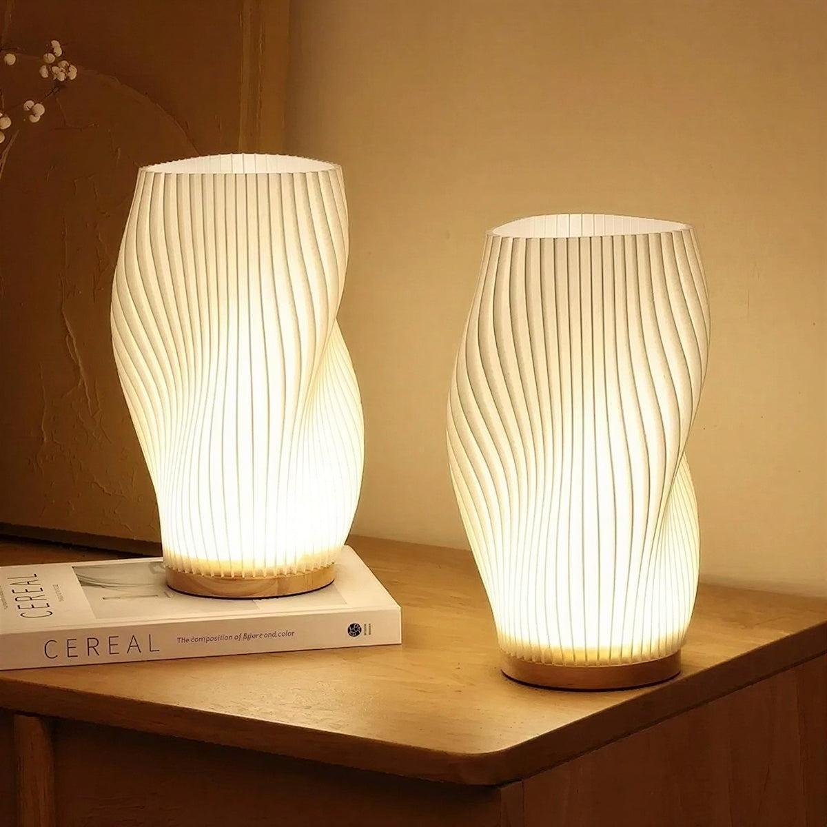 Modern Grated Table Lamp With Curved Wave Style