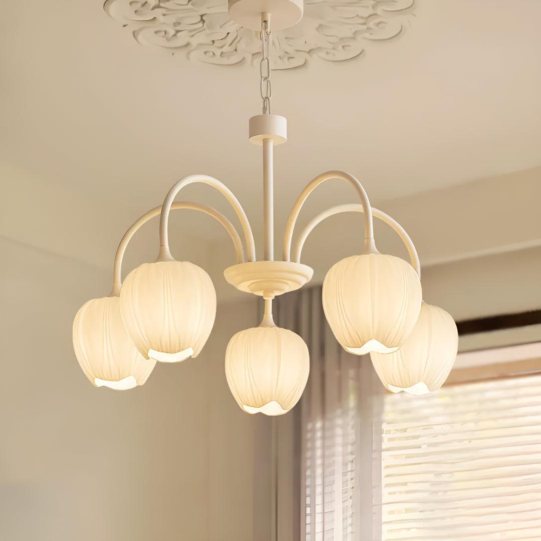 Modern Tulip Floral Ceiling Light Chandelier With Multiple Glass Shades