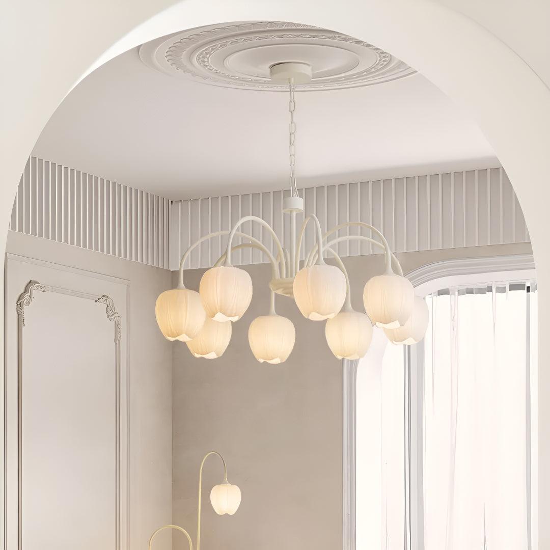 Modern Tulip Floral Ceiling Light Chandelier With Multiple Glass Shades