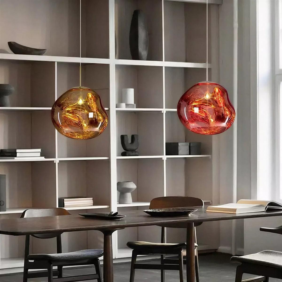 Molten Lava Fused Glass Pendant Ceiling Light With Sculptural Organic Blown Design