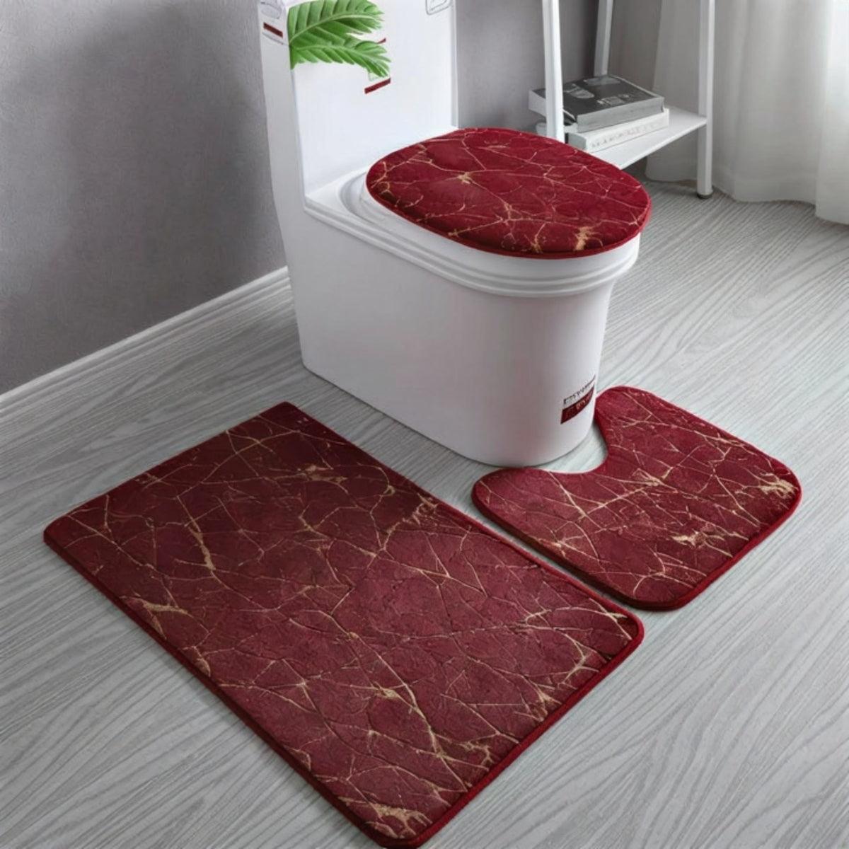 Non-Slip Bathroom Mat Set With Matching Toilet Seat Cover And Rugs