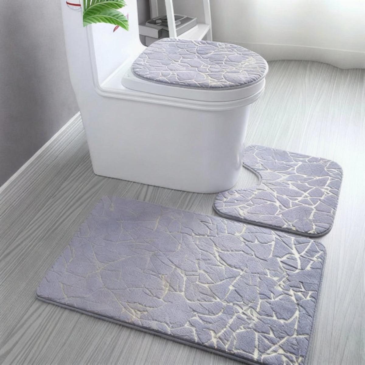 Non-Slip Bathroom Mat Set With Matching Toilet Seat Cover And Rugs