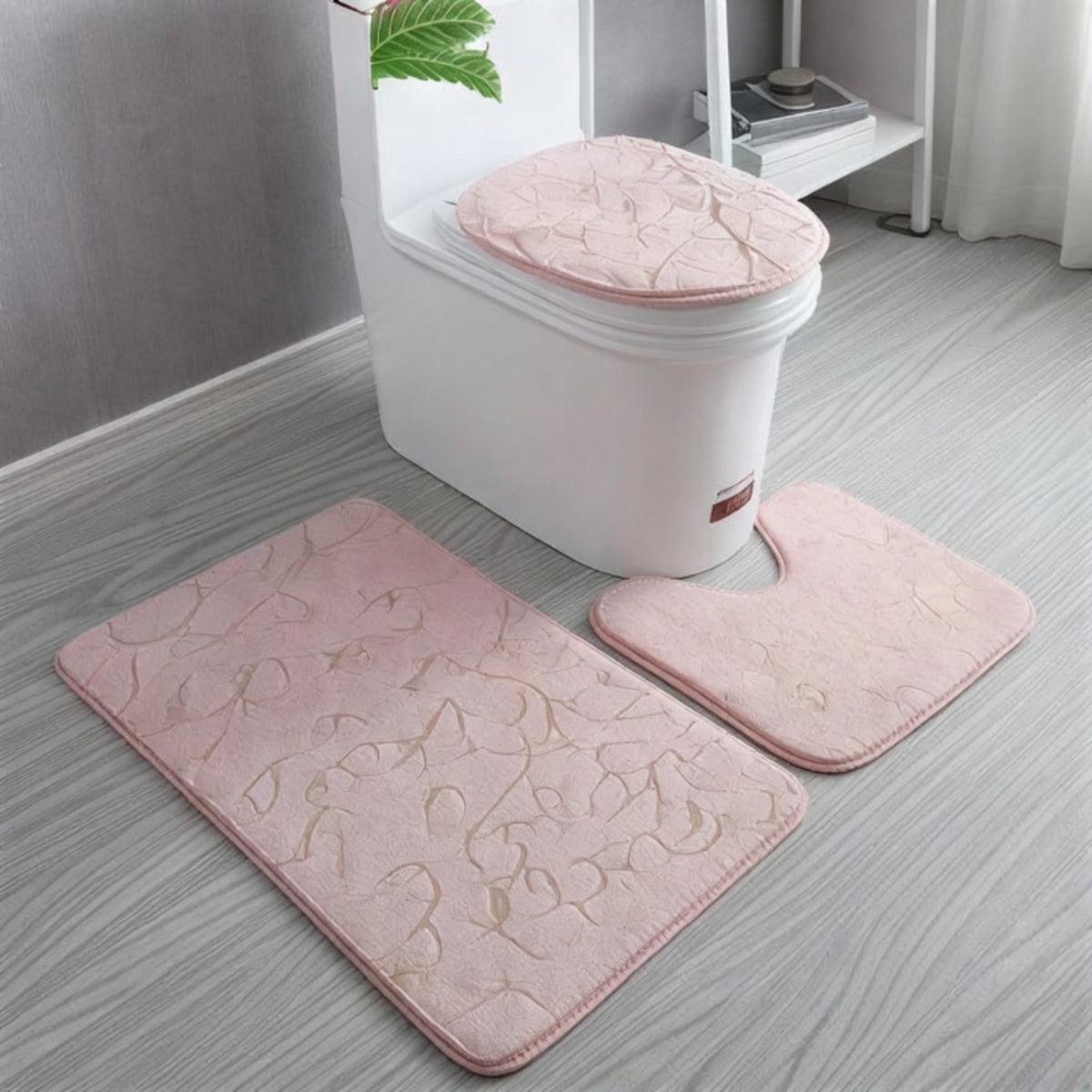 Non-Slip Bathroom Mat Set With Matching Toilet Seat Cover And Rugs