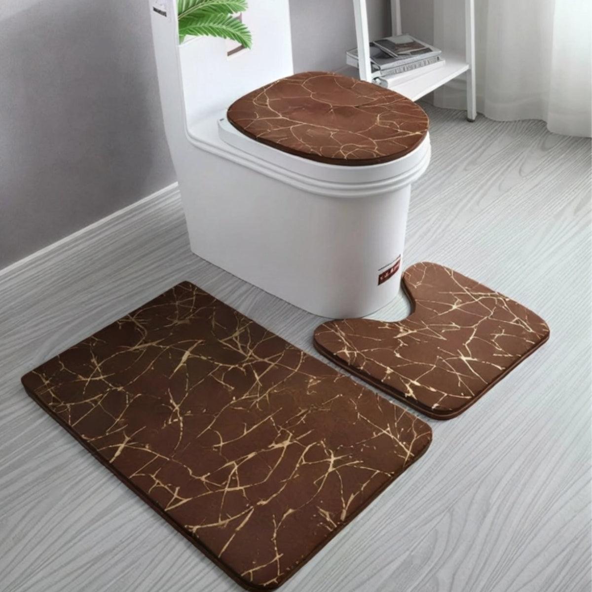 Non-Slip Bathroom Mat Set With Matching Toilet Seat Cover And Rugs