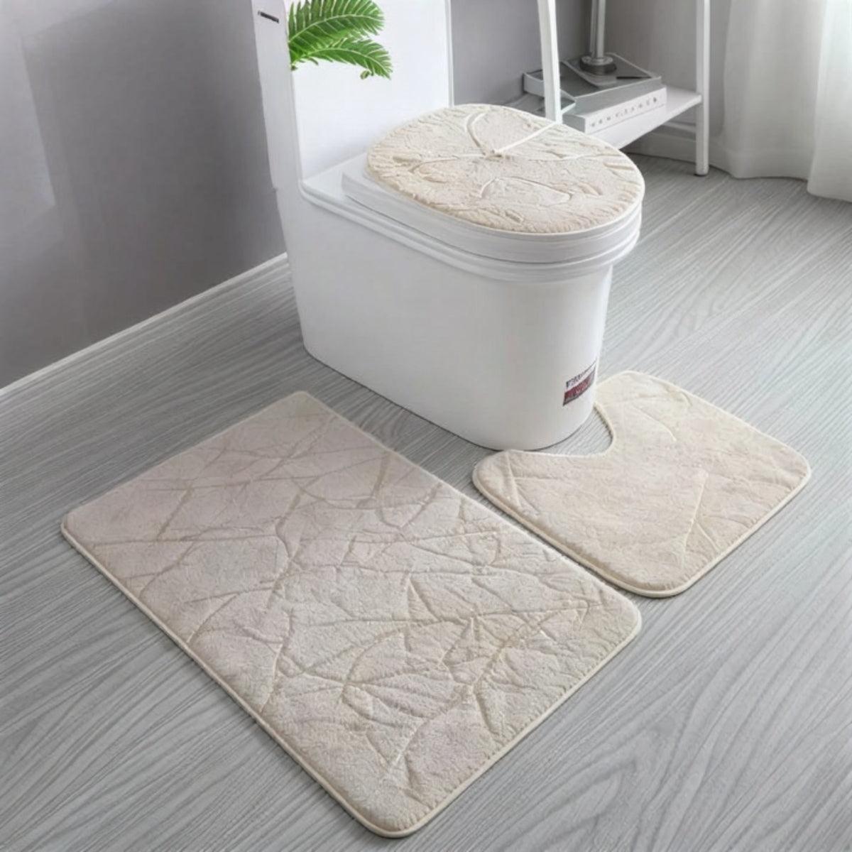 Non-Slip Bathroom Mat Set With Matching Toilet Seat Cover And Rugs