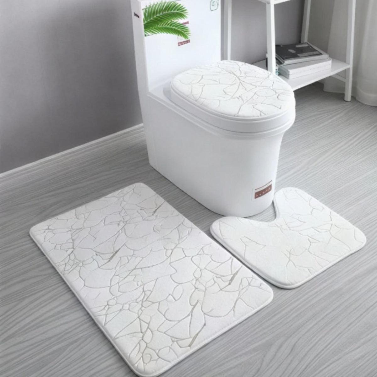 Non-Slip Bathroom Mat Set With Matching Toilet Seat Cover And Rugs