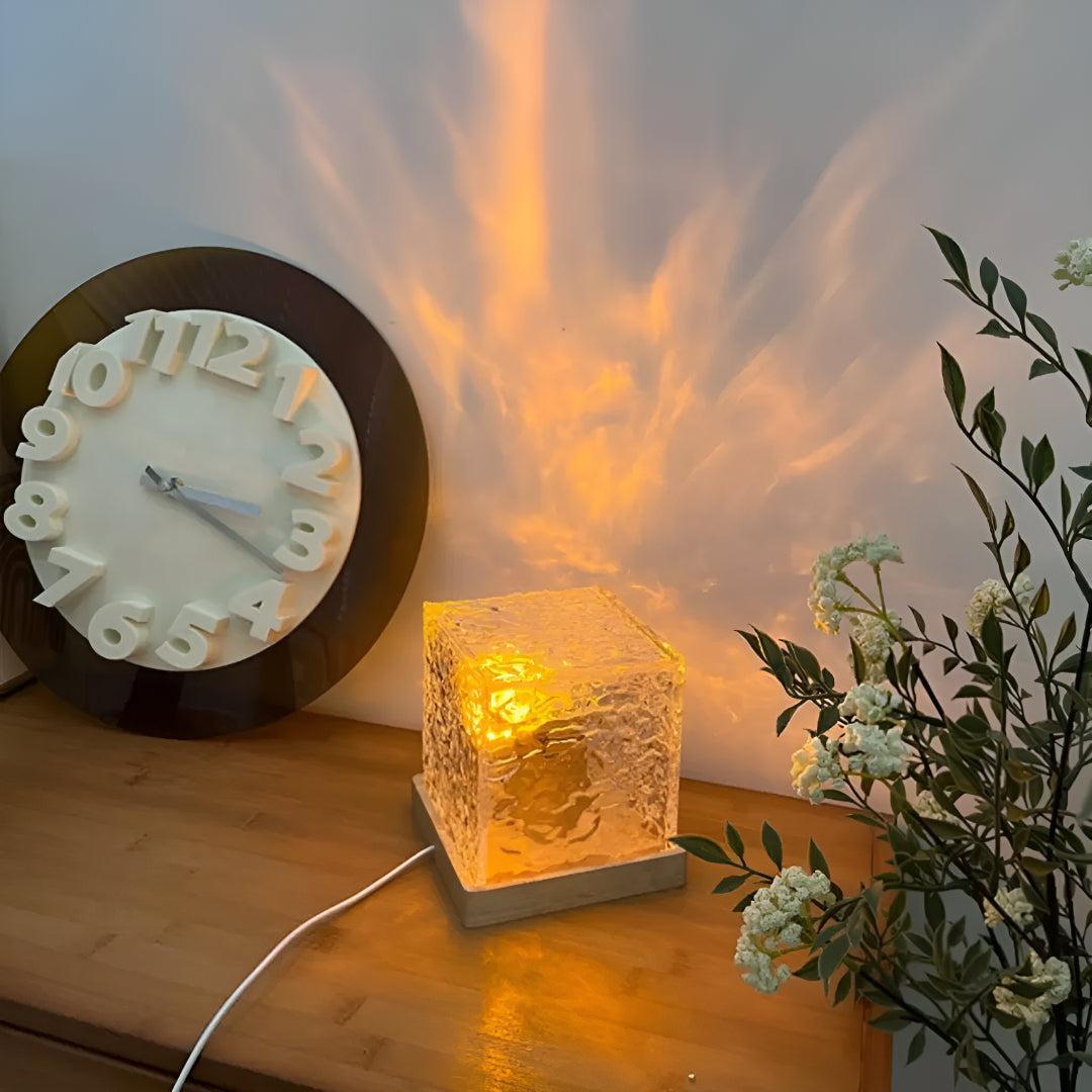 Nordic Table Lamp With Glass Cube Design and Ambient Light