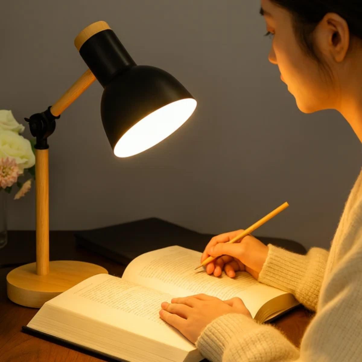 Nordic Wooden Table Lamp With Adjustable Arm And Warm Ambient Glow