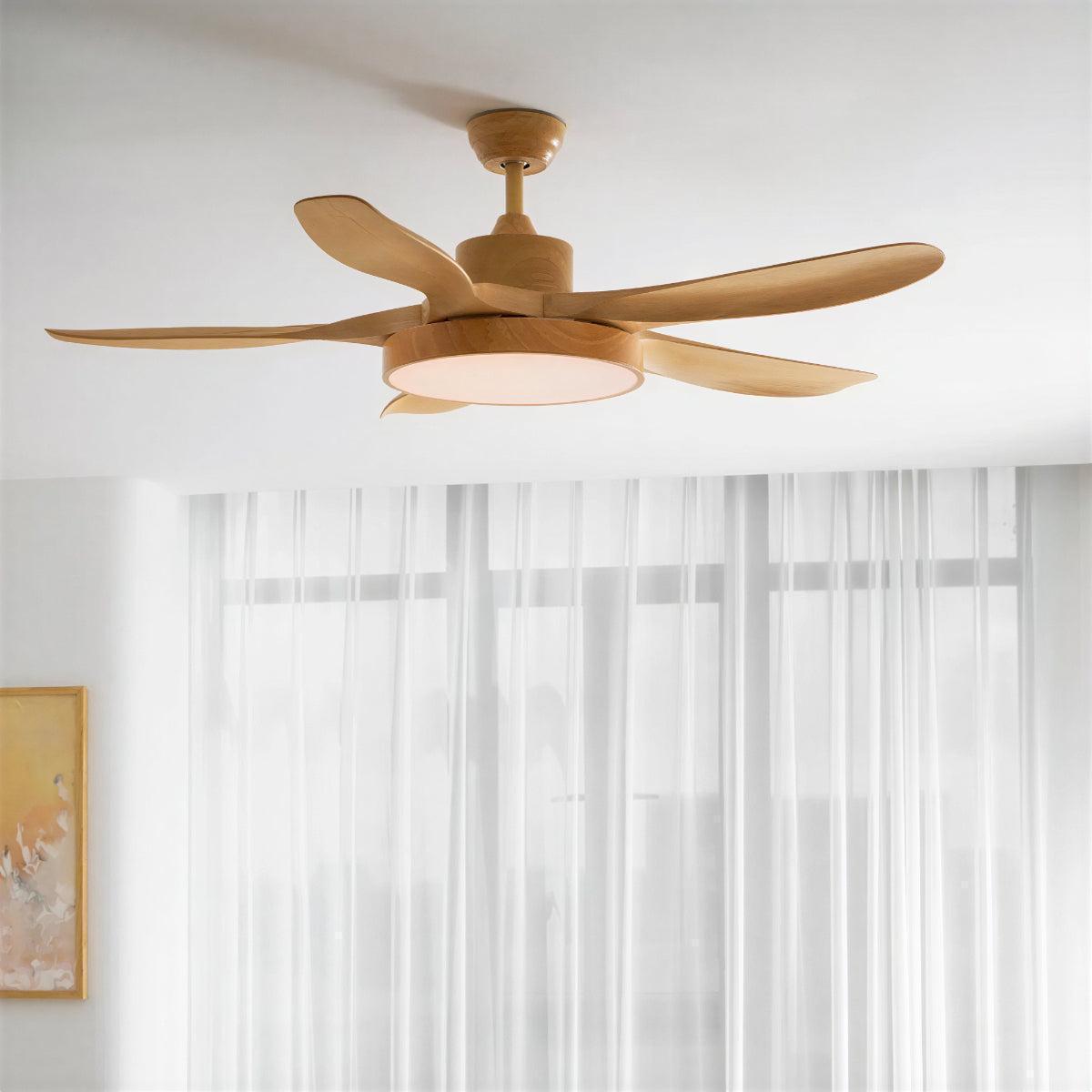 Overhead Ceiling Fan Light With Modern Wood Blades
