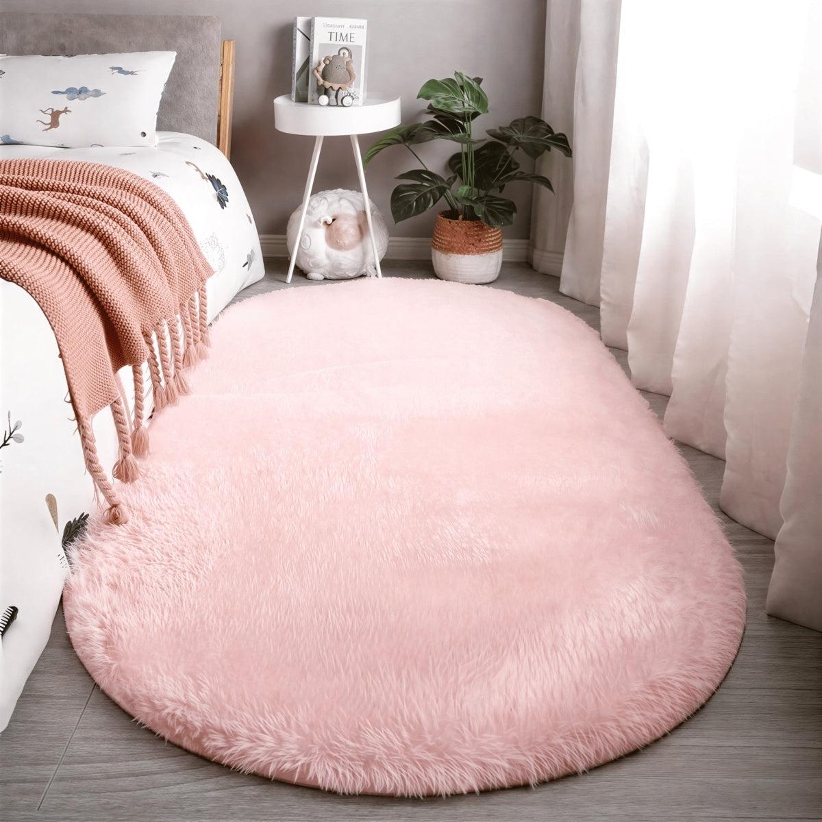 Plush Shaggy Oval Shaped Rug With Non-Slip Backing