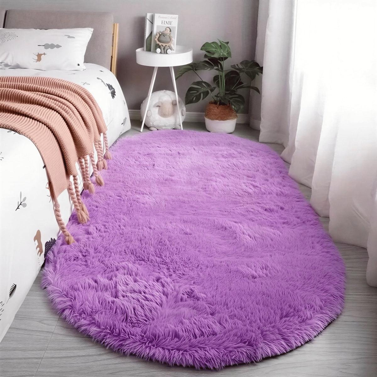 Plush Shaggy Oval Shaped Rug With Non-Slip Backing