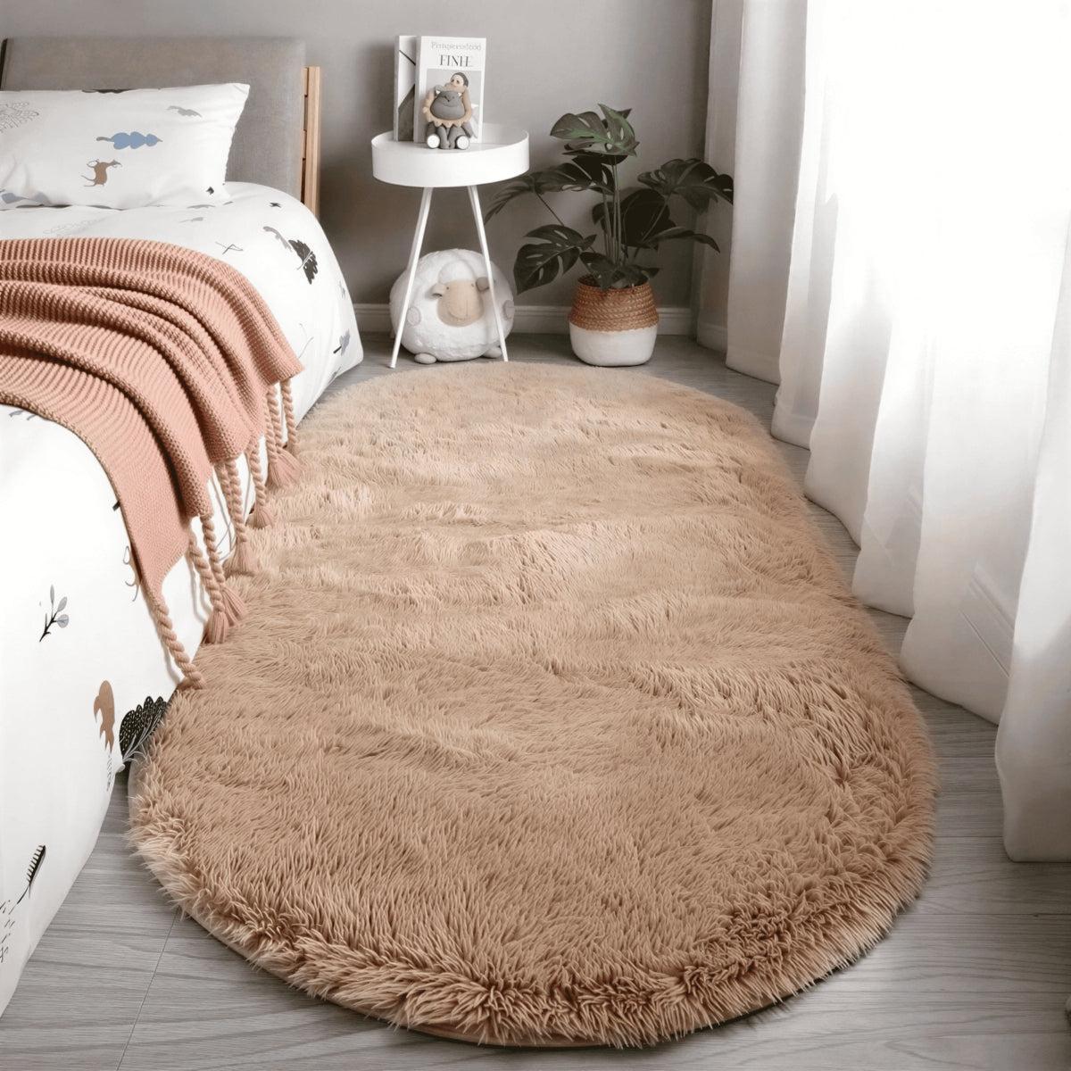 Plush Shaggy Oval Shaped Rug With Non-Slip Backing
