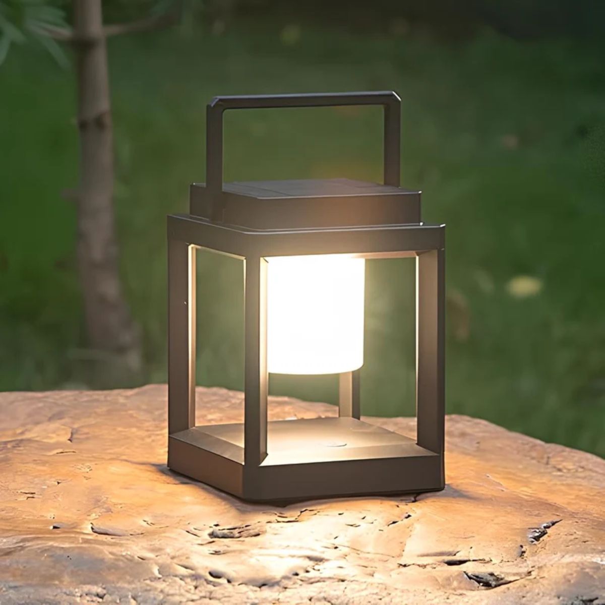 Portable Outdoor Solar Powered Lantern With Hollow Cube Design