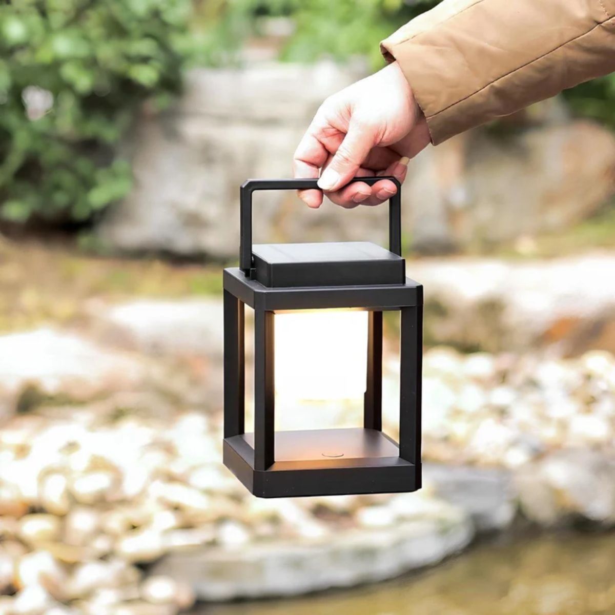 Portable Outdoor Solar Powered Lantern With Hollow Cube Design