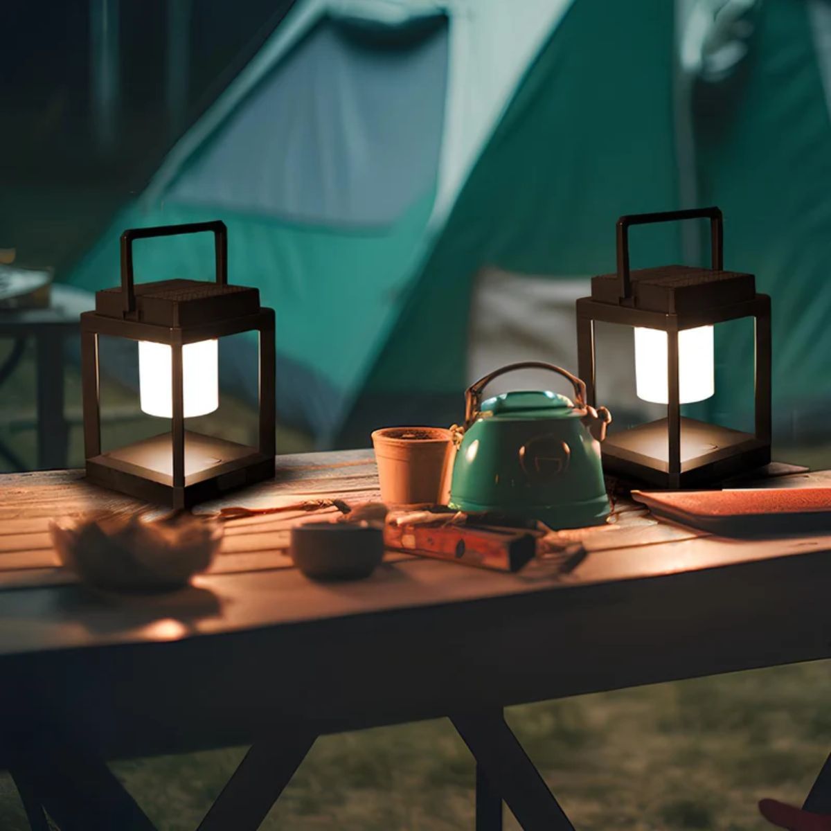 Portable Outdoor Solar Powered Lantern With Hollow Cube Design