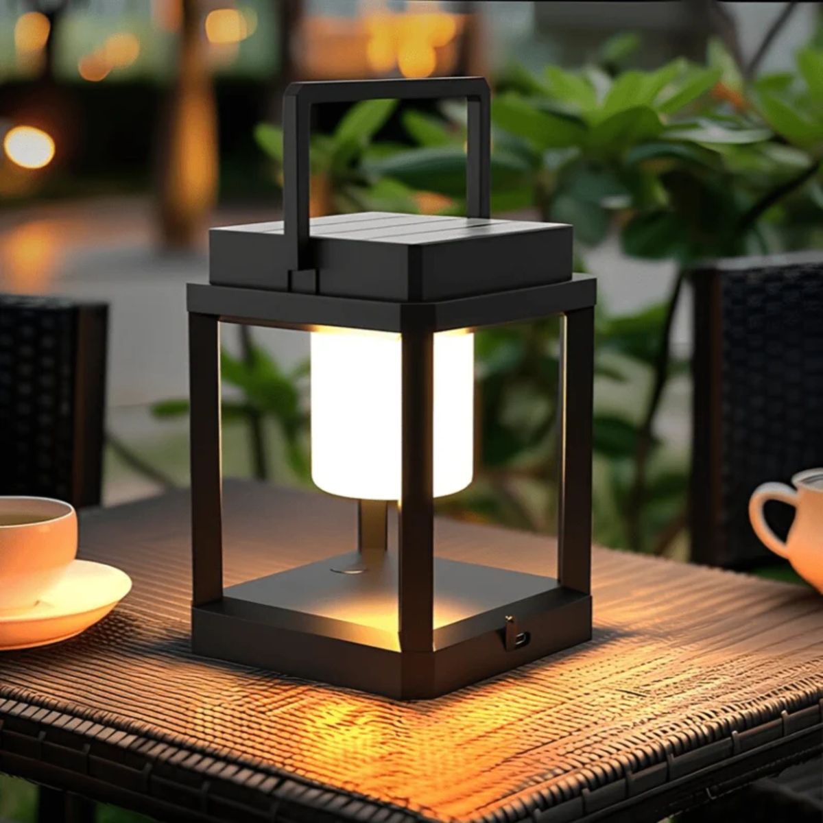 Portable Outdoor Solar Powered Lantern With Hollow Cube Design