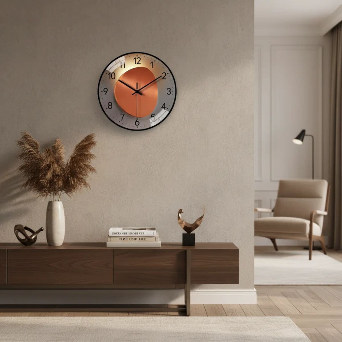 Quiet Modern Wall Clock With Luminous Glass Face Design