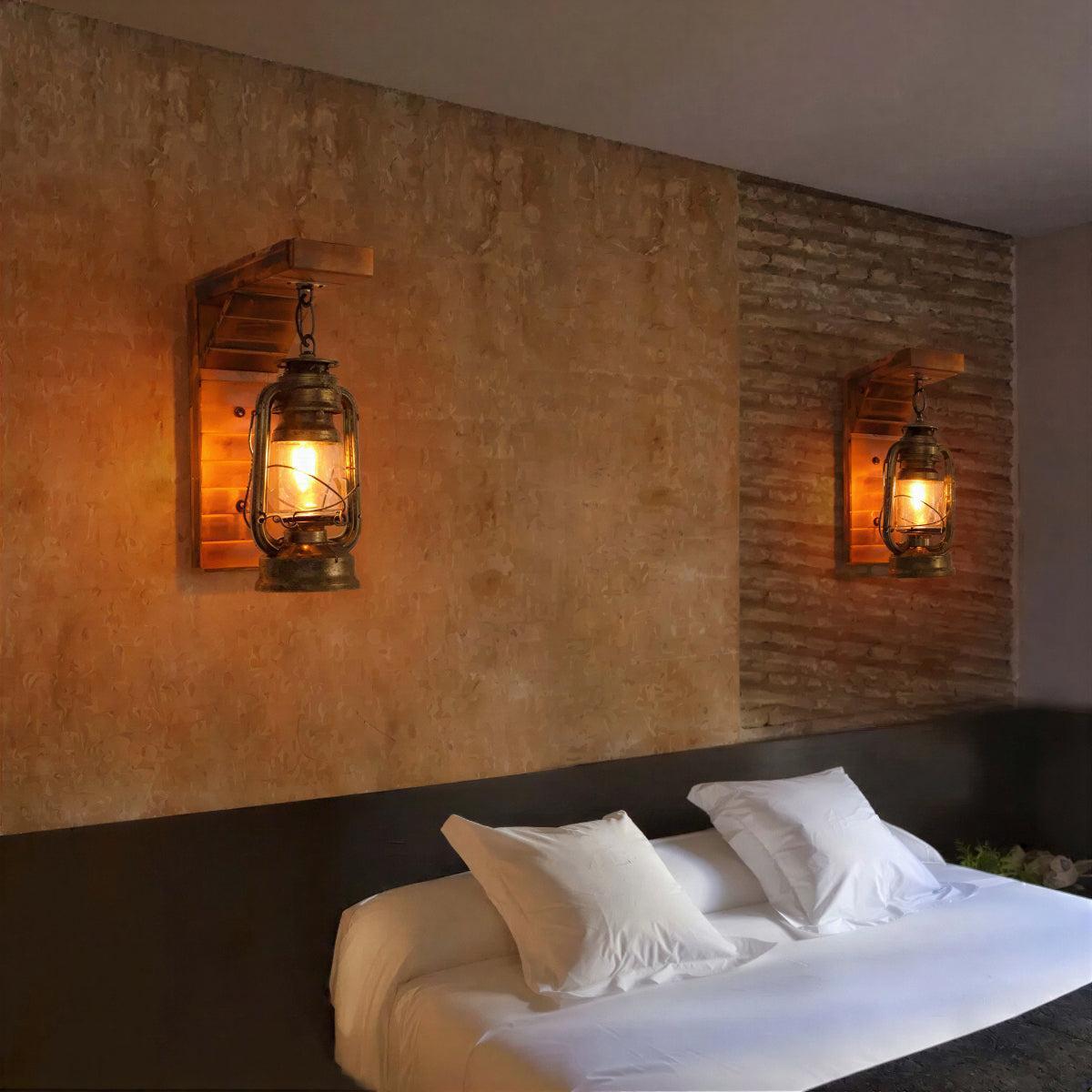 Rustic Industrial Wall Light With Vintage Lantern Design