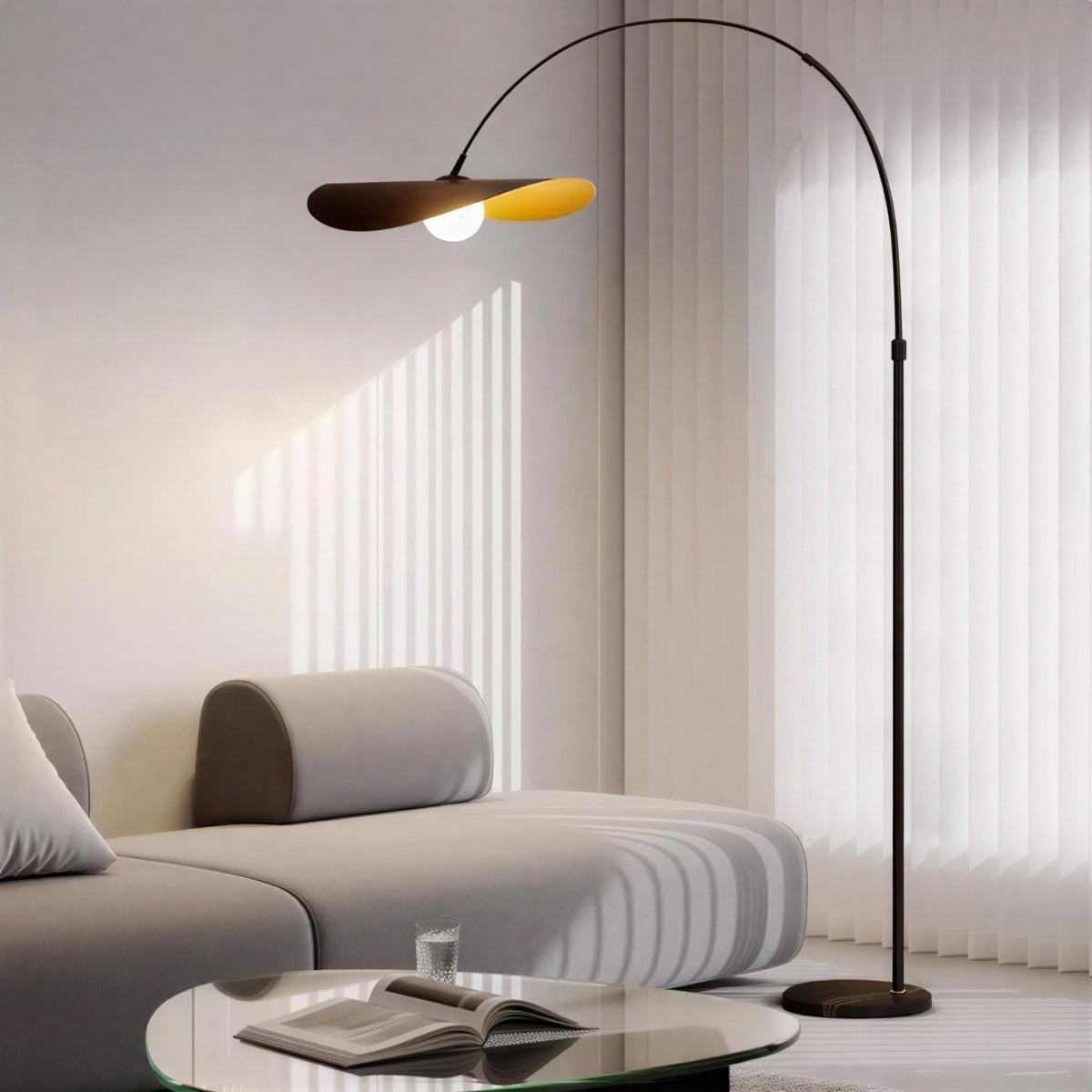Sculptural Mid Century Japandi Standing Floor Light Lamp With Arc