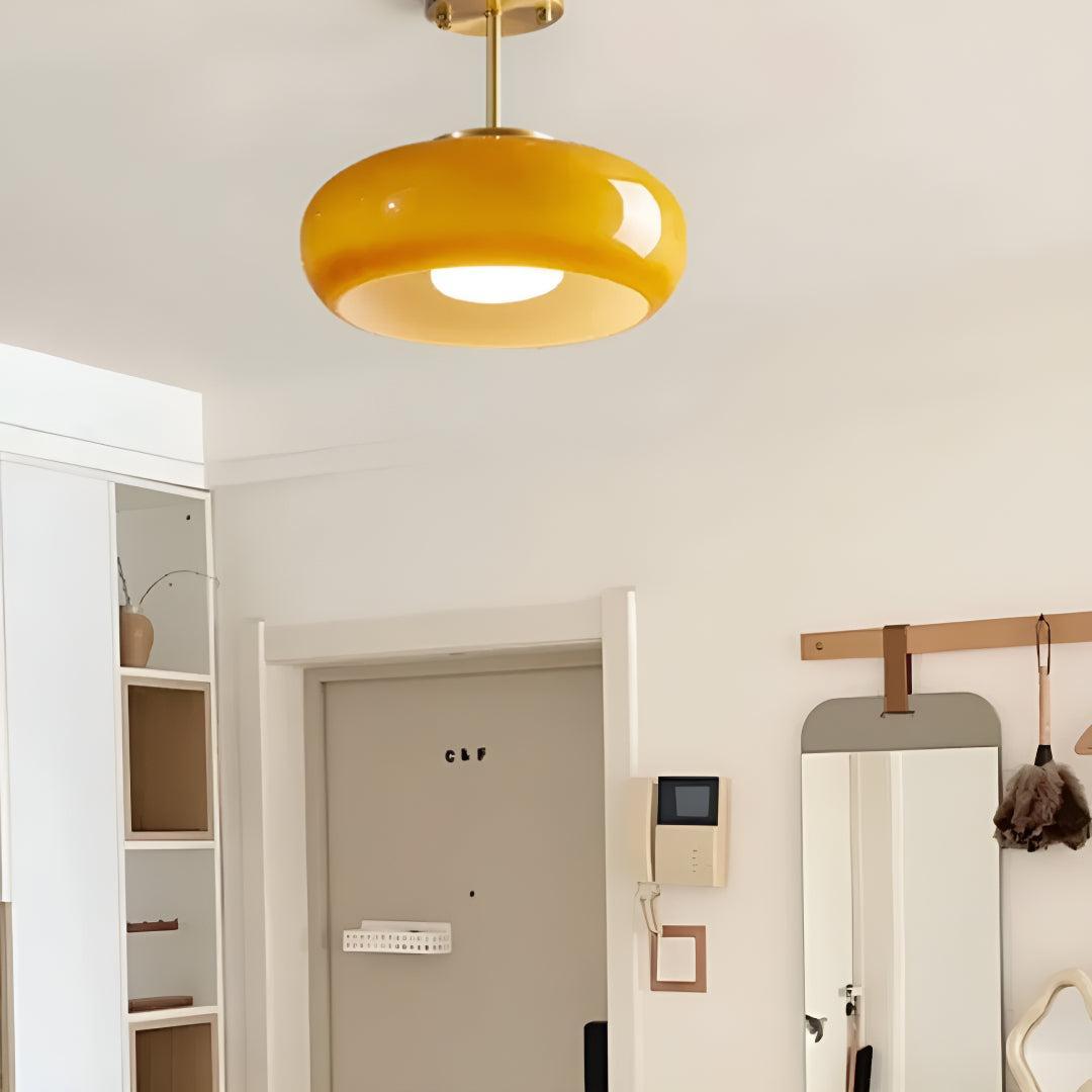 Semi Flush Mount Ceiling Lamp With Glossy Glass Shade Design