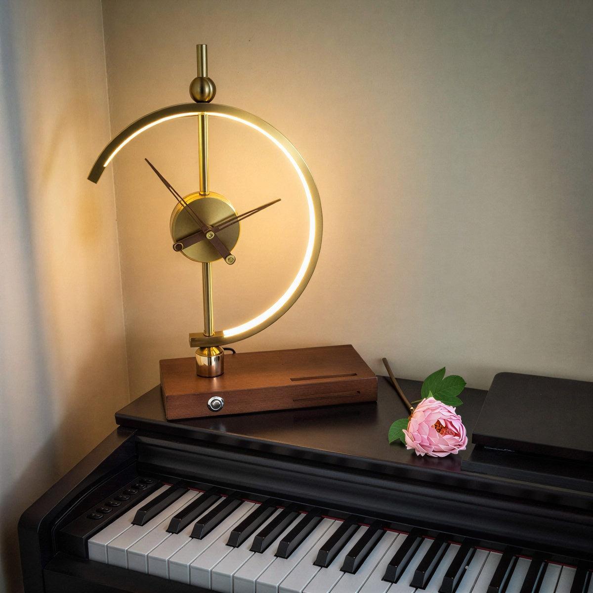 Silent Clock Table Lamp With Touch Control And Integrated Wireless Charging Station