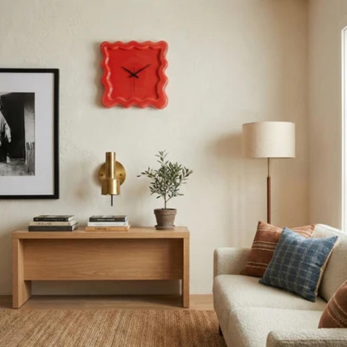 Silent Wall Clock With Modern Minimalist Wavy Square Design