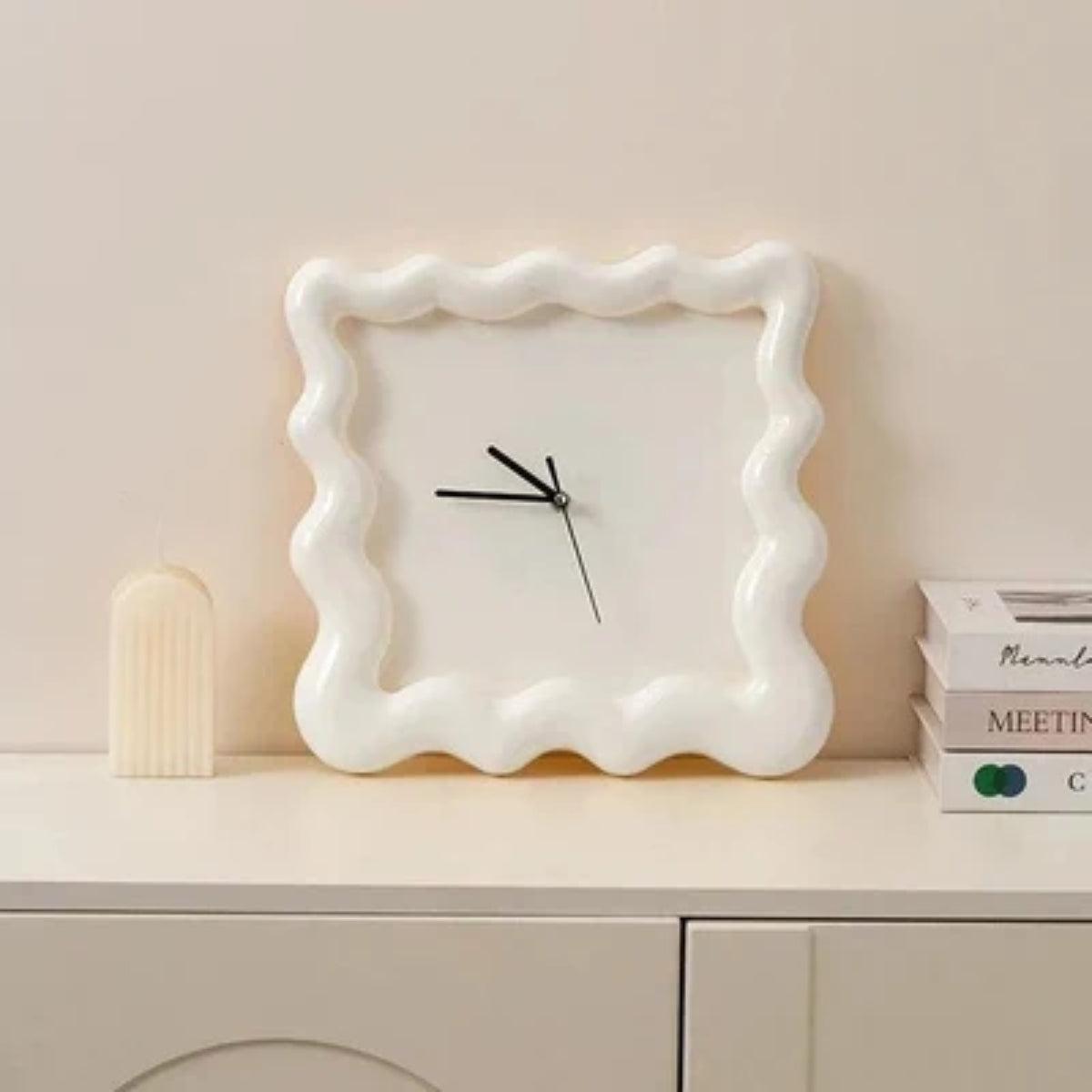 Silent Wall Clock With Modern Minimalist Wavy Square Design