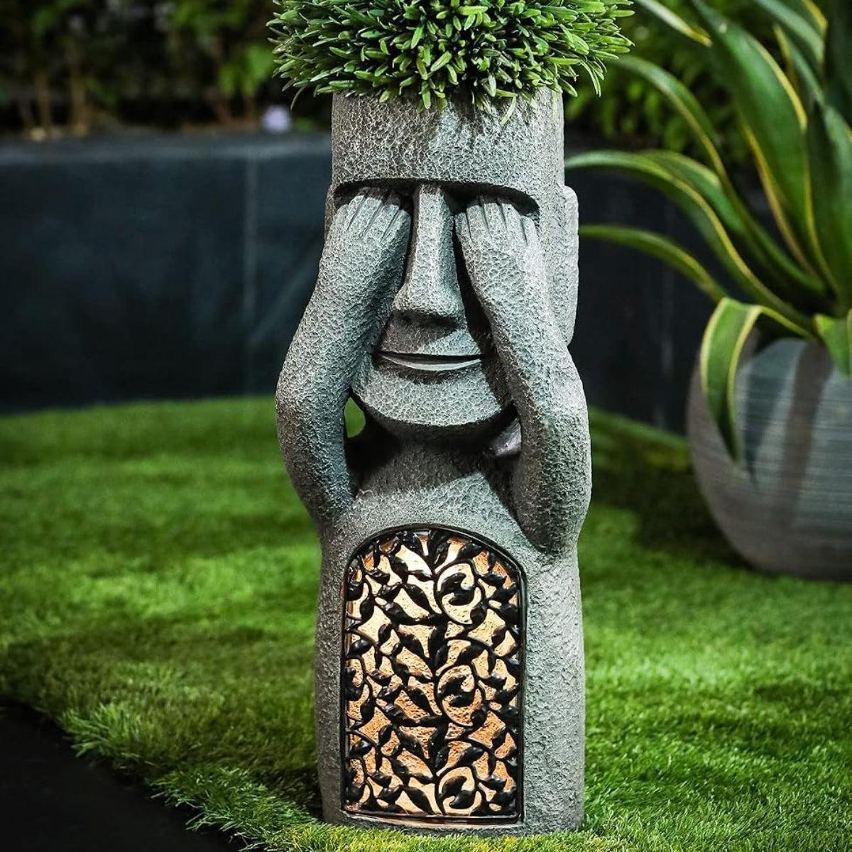 Solar Powered Garden Light With Easter Island Statue Design