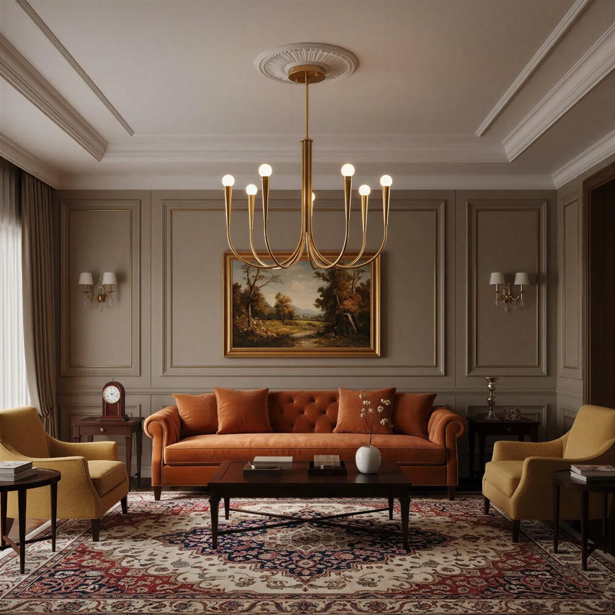 Swoop Arm Chandelier Ceiling Light For Lounge And Sitting Rooms