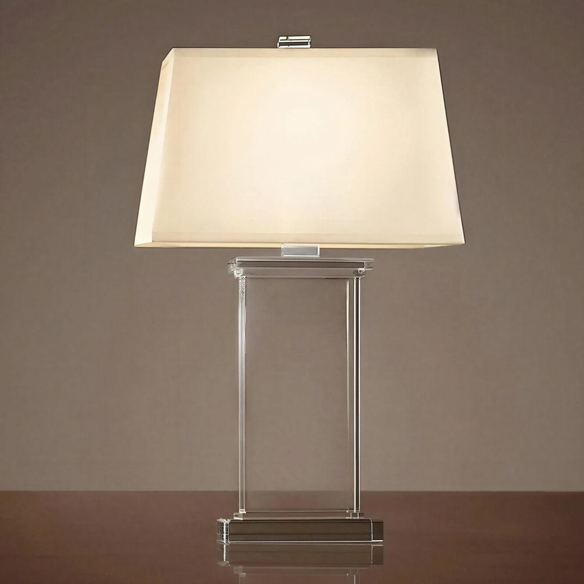 Table Lamp With Modern Rectangular Design And Fabric Shade