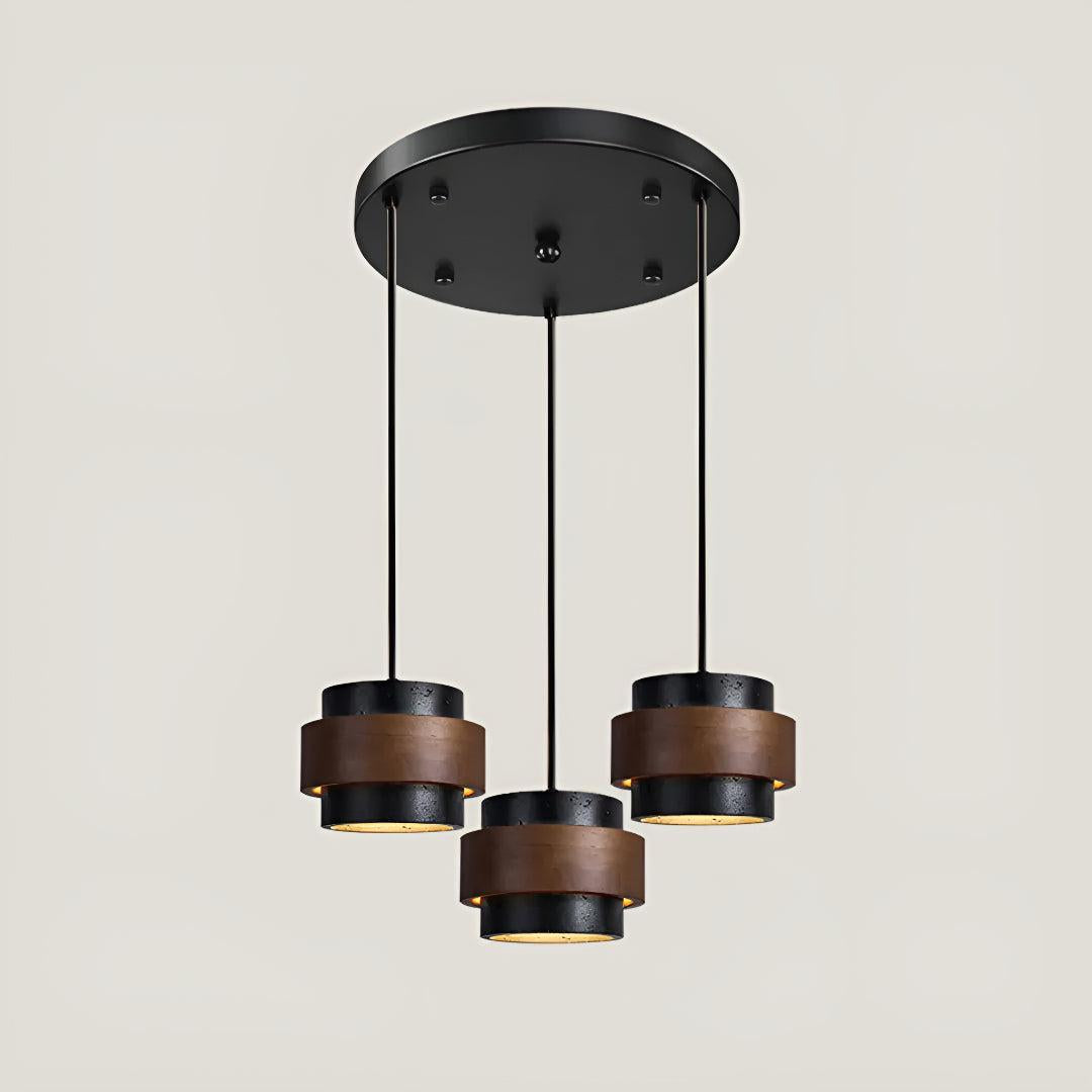 Travertine Ceiling Light Pendant Lamp With Wood Accent Design