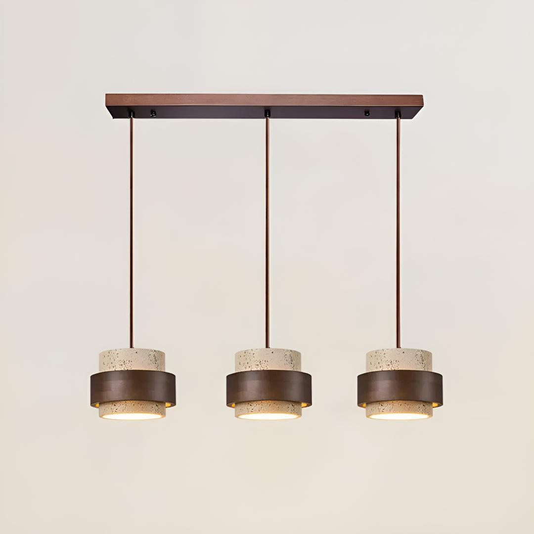 Travertine Ceiling Light Pendant Lamp With Wood Accent Design