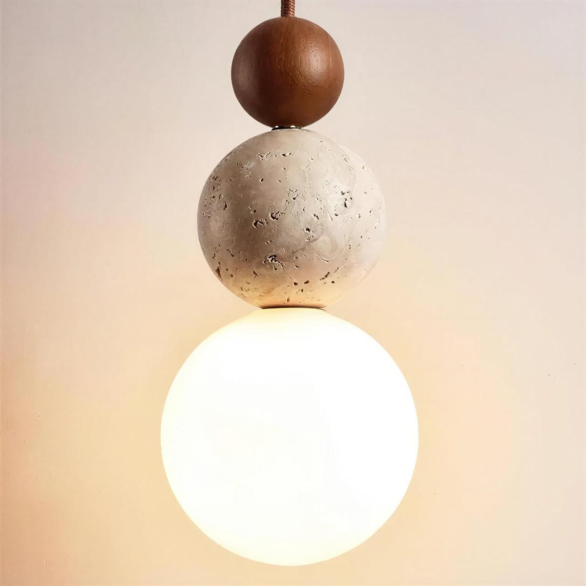 Travertine Pendant Light With Sculpturally Stacked Globe Shades