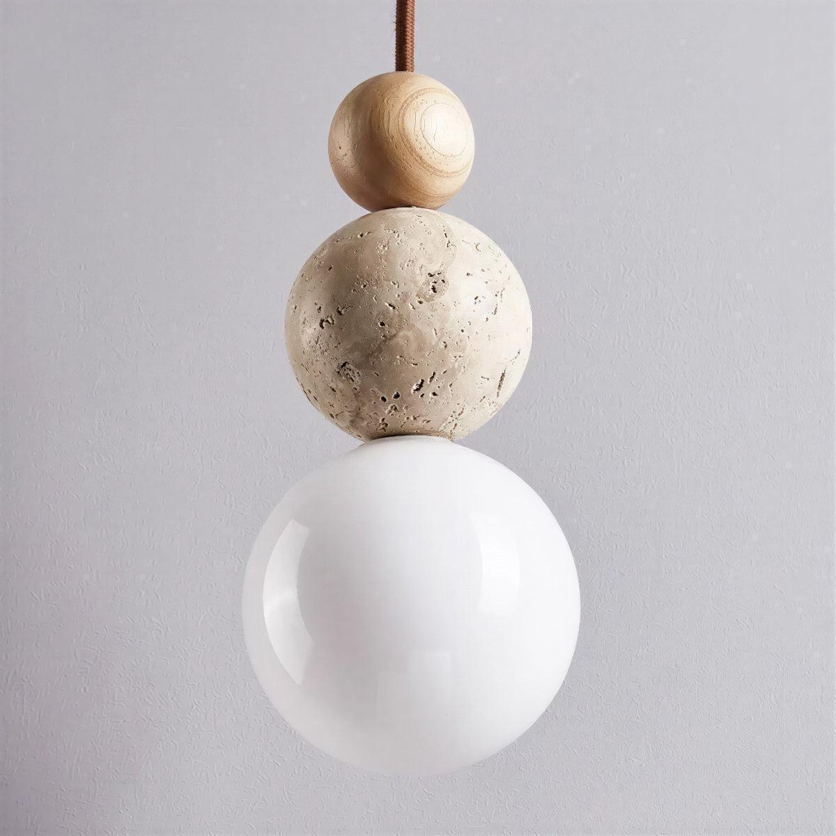 Travertine Pendant Light With Sculpturally Stacked Globe Shades