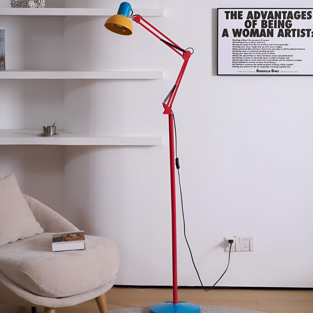 Tri Colour Memphis Floor Lamp With Adjustable Arm And Modern Design
