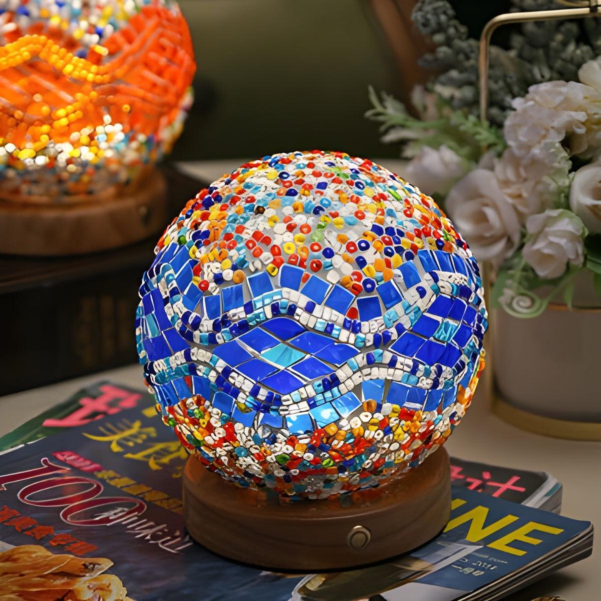 Turkish Mosaic Styled Table Lamp With Intricate Boho Patterned Projections