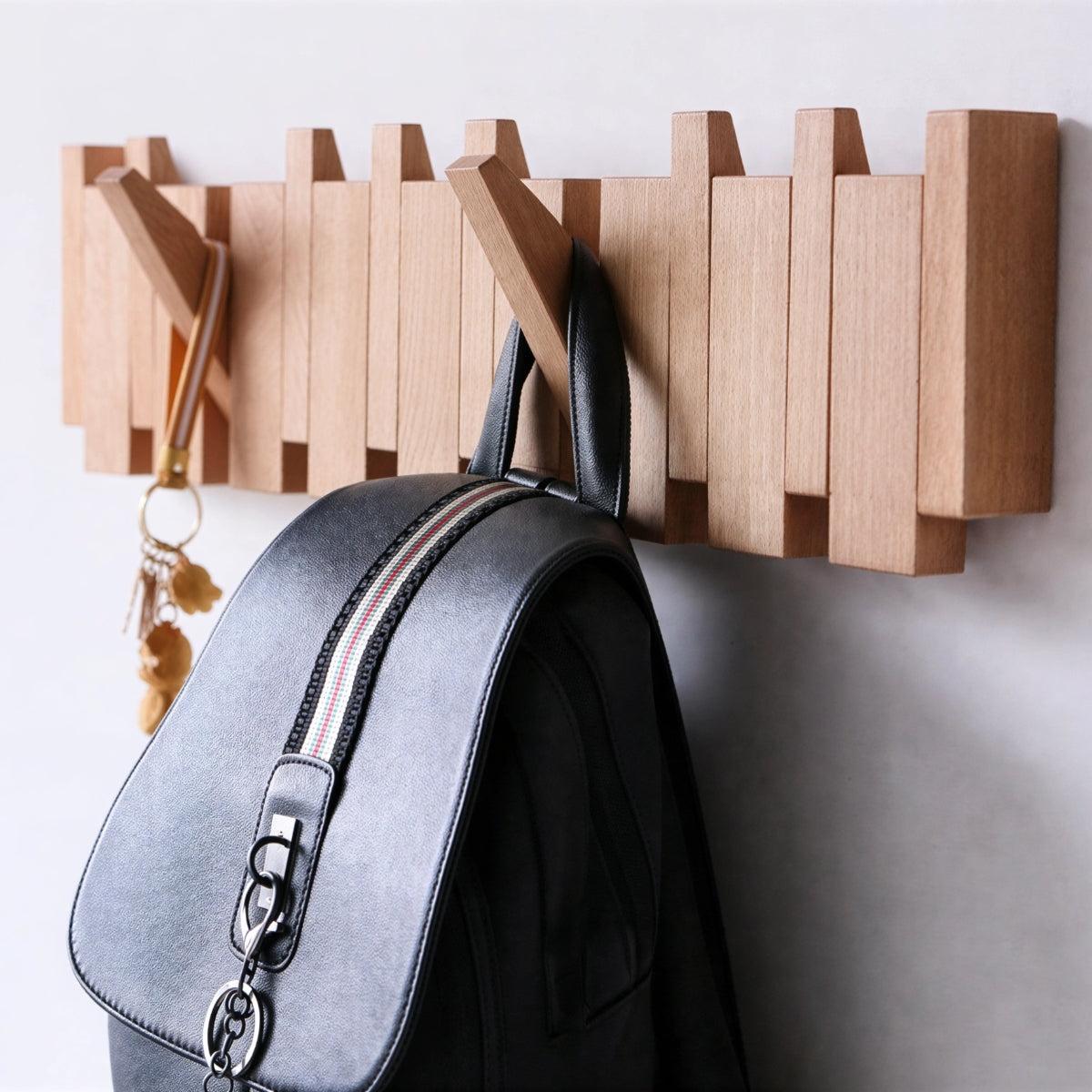 Wall Mounted Coat Rack For Hallway Organiser With Folding Piano Style Hooks