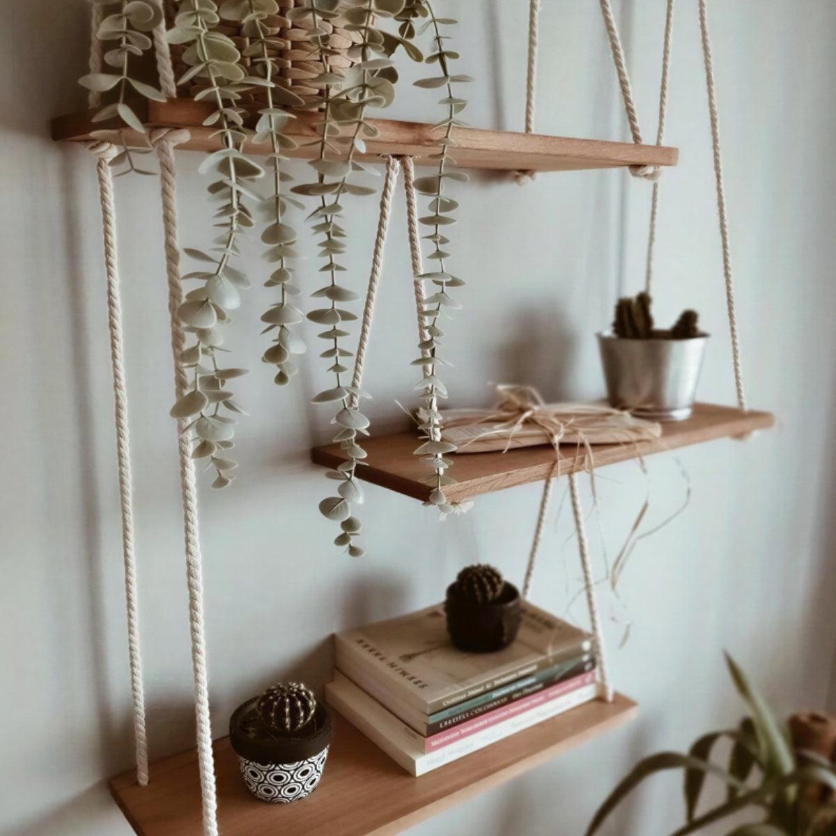 Wall Mounted Floating Hanging Shelves With Wooden Design