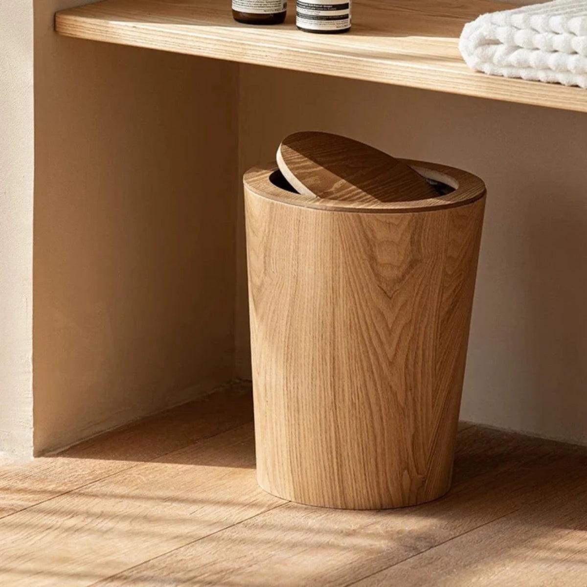 Wood Styled Dustbin With Dual Layer And Concealing Bag Edges