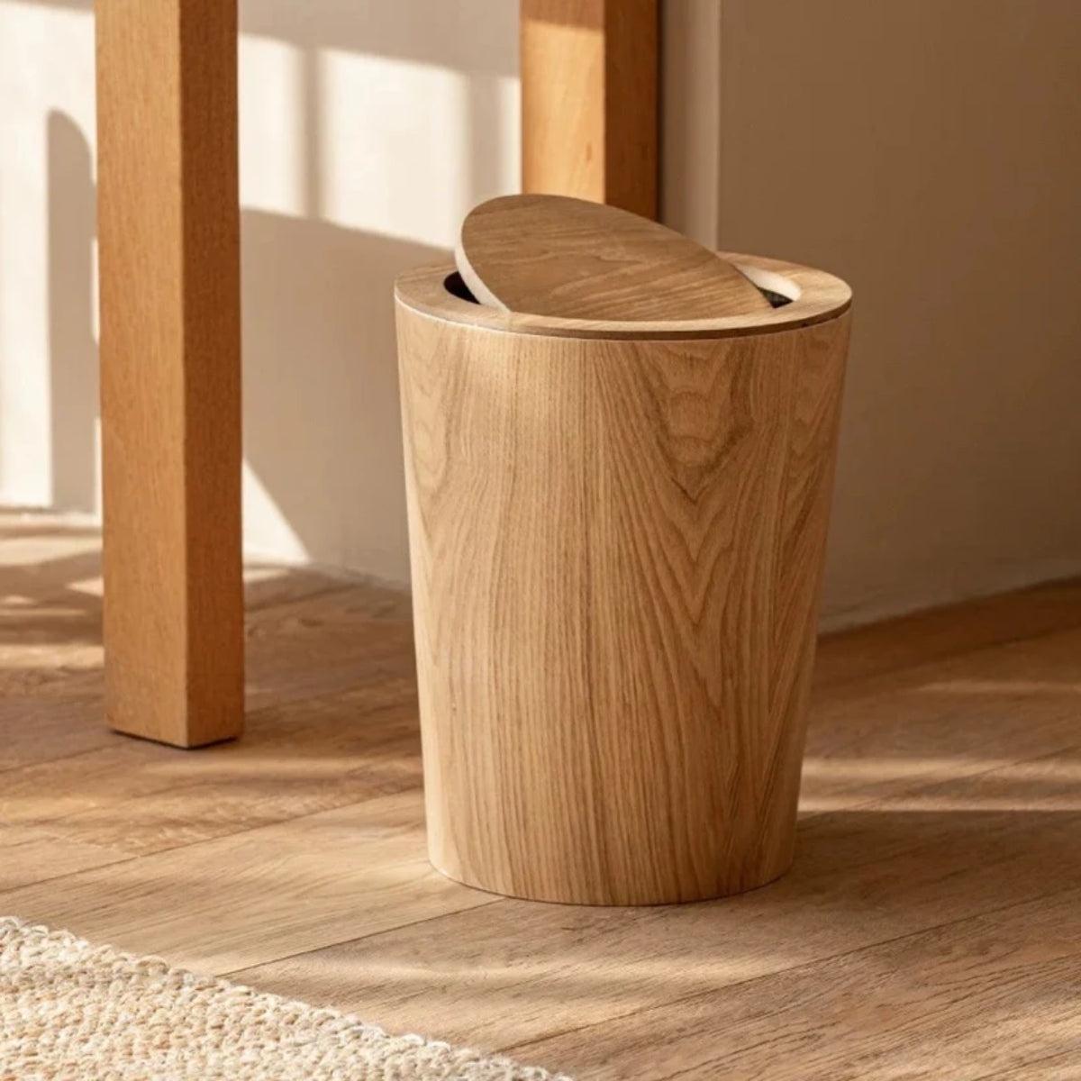 Wood Styled Dustbin With Dual Layer And Concealing Bag Edges