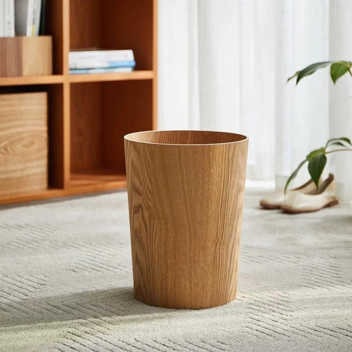Wood Styled Dustbin With Dual Layer And Concealing Bag Edges