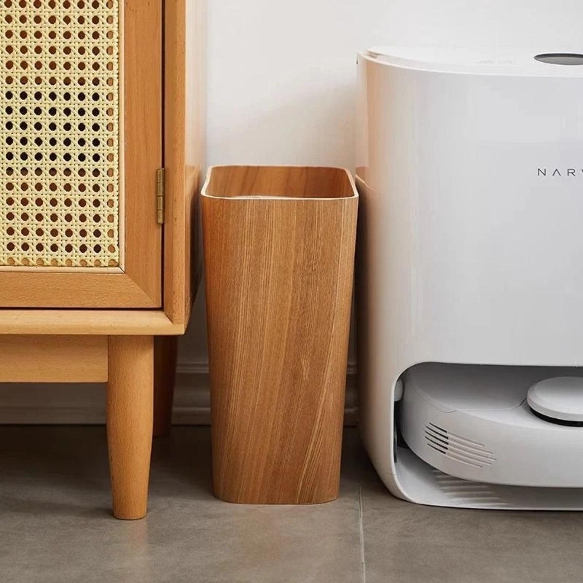 Wood Styled Dustbin With Dual Layer And Concealing Bag Edges