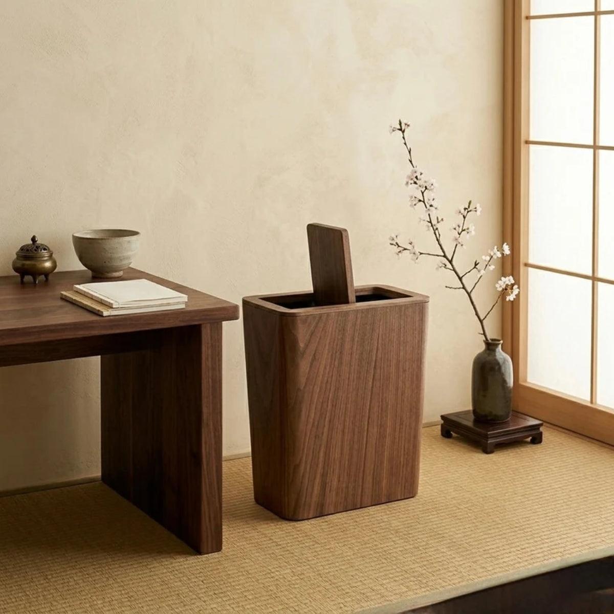 Wood Styled Dustbin With Dual Layer And Concealing Bag Edges