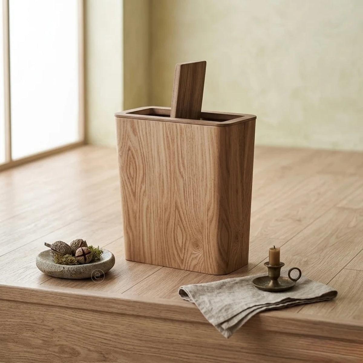 Wood Styled Dustbin With Dual Layer And Concealing Bag Edges