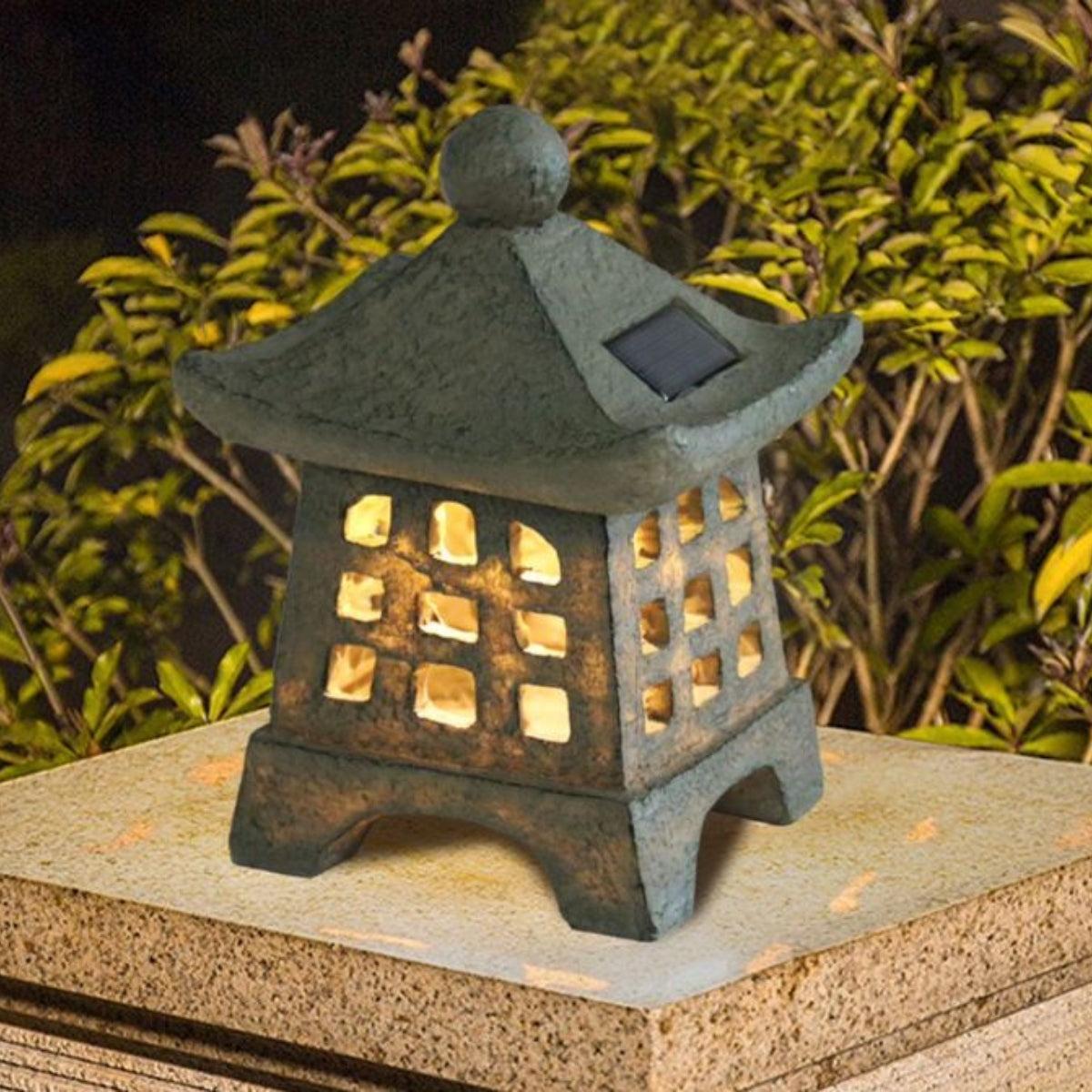 Zen Pagoda Lantern Styled Outdoor Solar Powered Garden Light